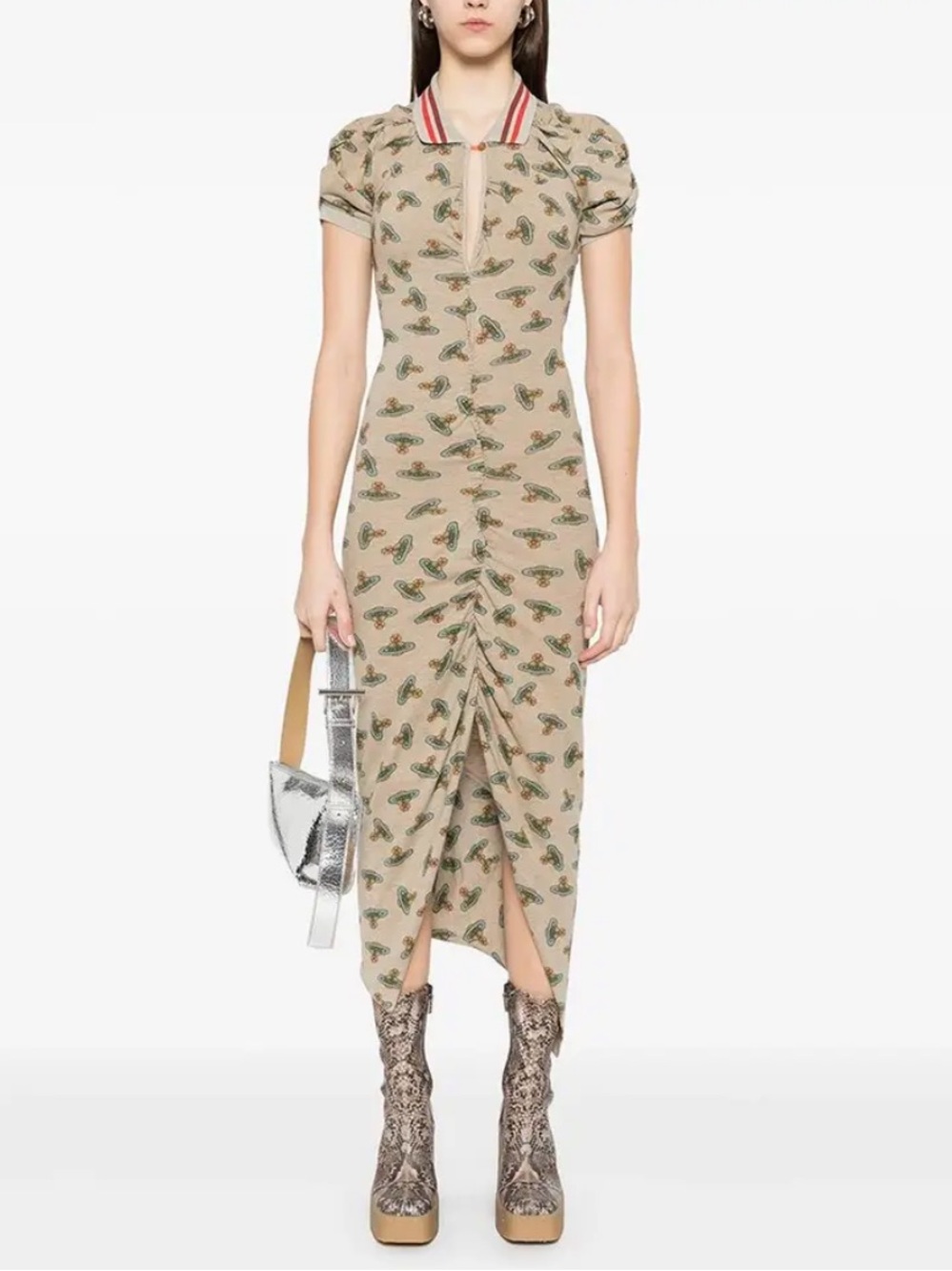 Vivienne Westwood Orb Print Polo Ruched Midi Dress size M - Picture 3 of 5